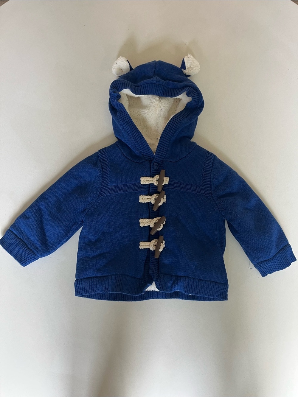 BABY GAP Blue Knit Hooded Jacket with Fleece Lining, 12-18 Months